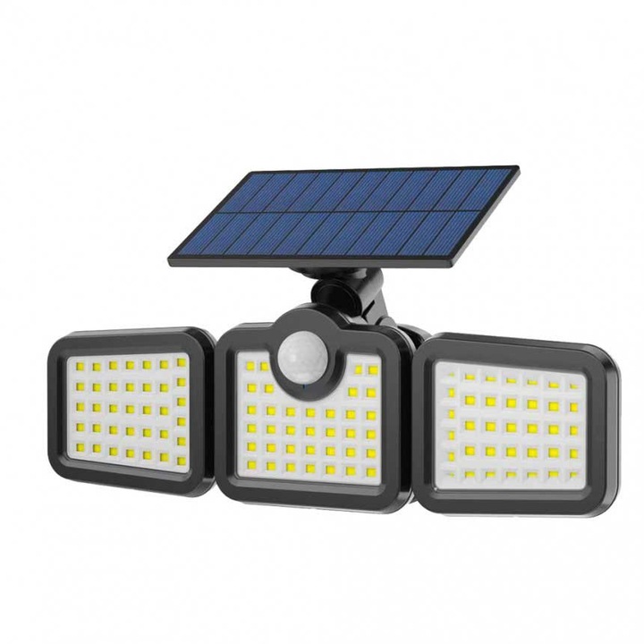 Napelemes LED reflektor Lightex AVARO, 5W, 4000K, 420lm, IP44, akkumulátor 2*1200mAh, Érzékelővel, Fekete