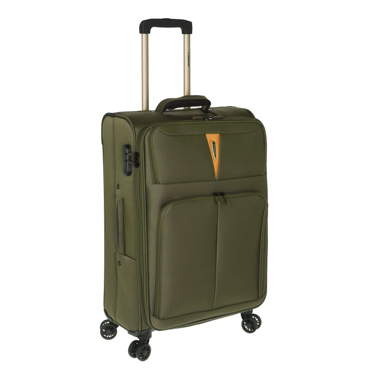 Куфар, Diplomat Venice, Среден, +20% капацитет, полиестер, 4 колела на 360°, TSA комбинация, 68x43x30 см, каки