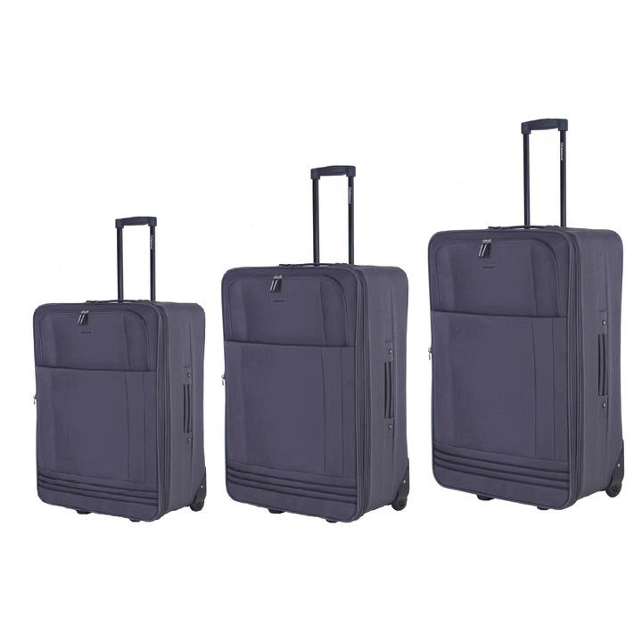 Set trolere extensibile Diplomat ZC2023, 1 bagaj de cabina si 2 de cala, poliester, 2 roti, gri