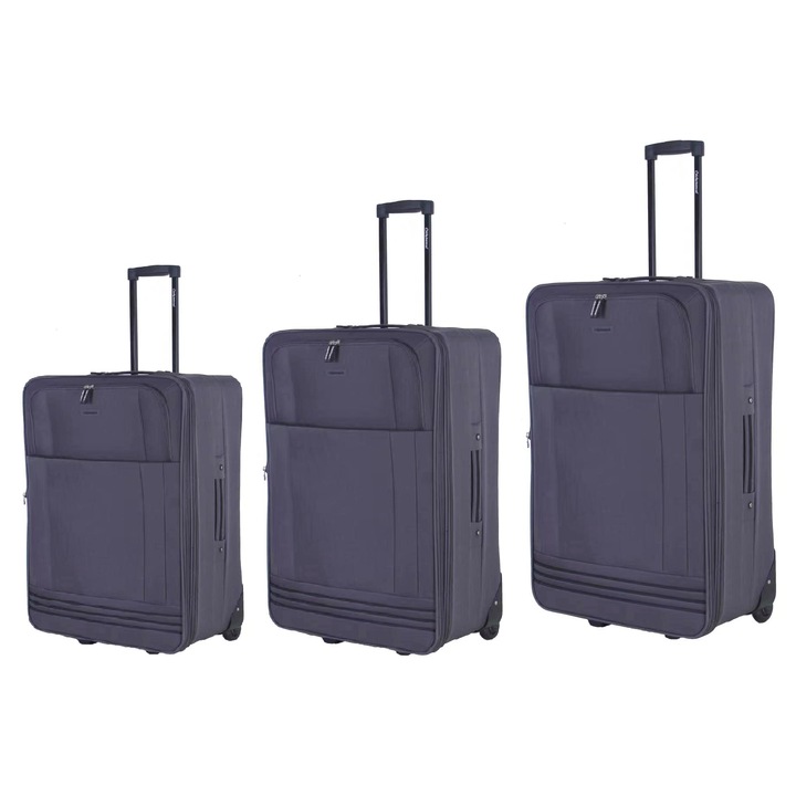 Комплект куфари, Diplomat ZC2023, полиестер, +20% капацитет, 2 колела, 3 броя, сив