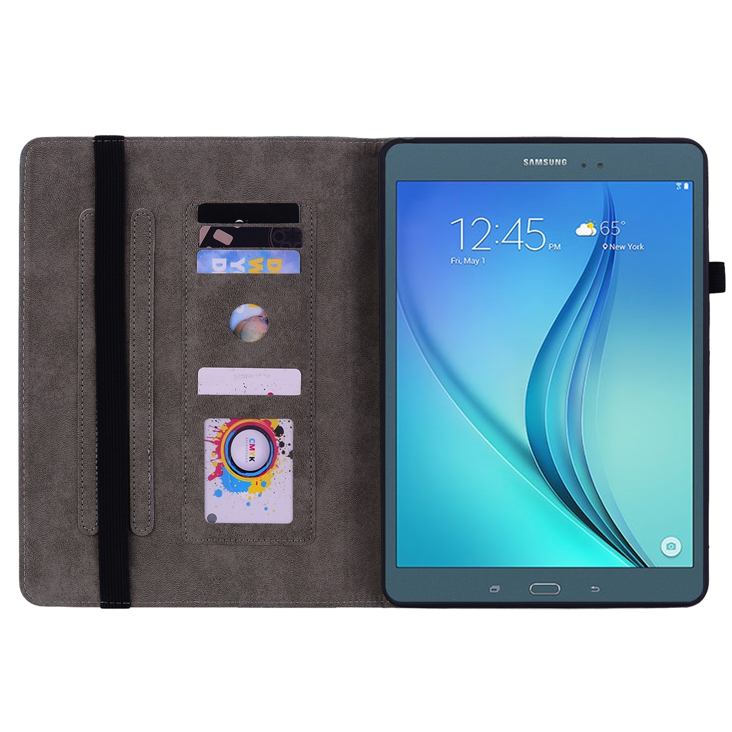 Husa tableta compatibila cu Samsung Galaxy Tab A 9.7 T550 T555, din piele gravata cu fluturi si trandafiri, violet