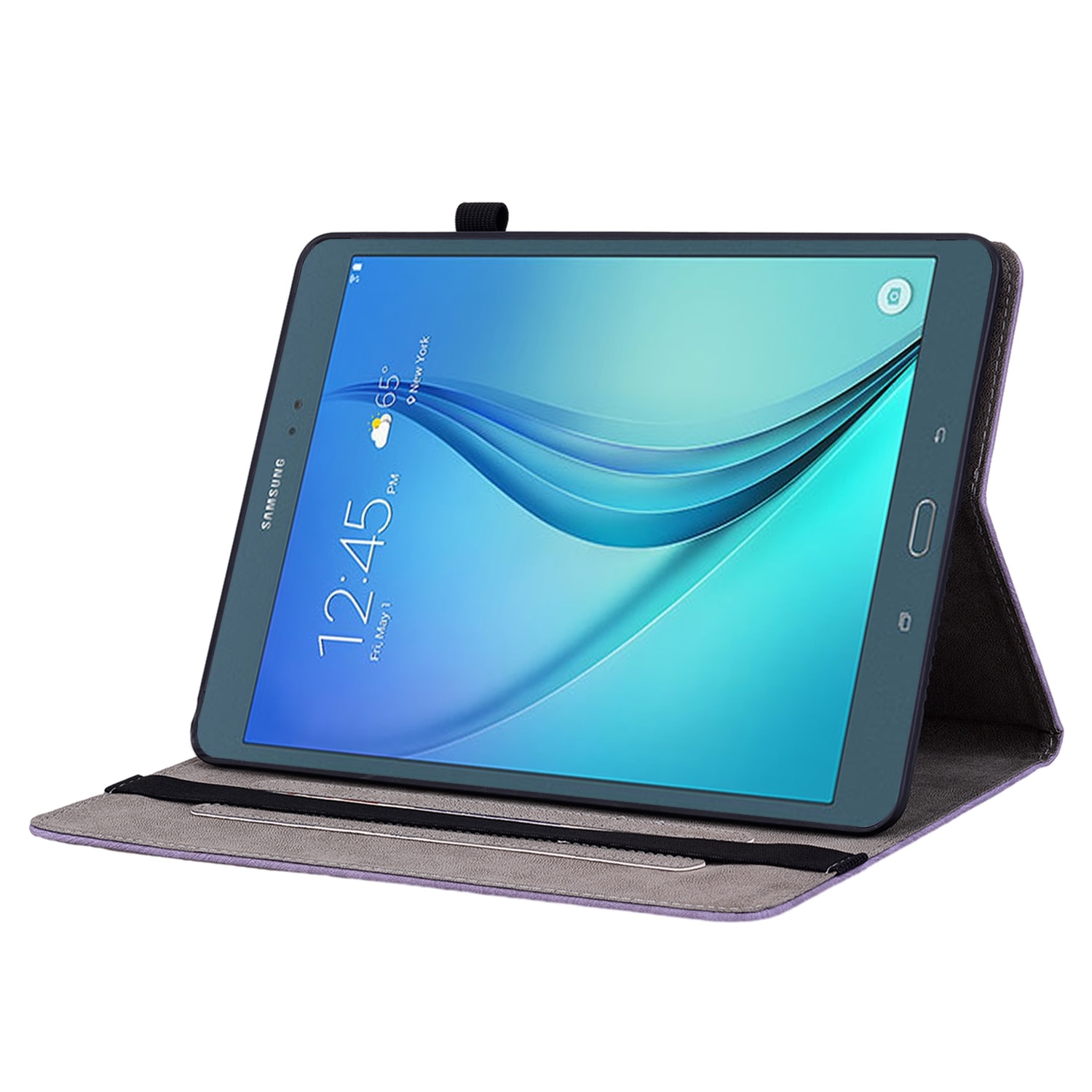 Husa tableta compatibila cu Samsung Galaxy Tab A 9.7 T550 T555, din piele gravata cu fluturi si trandafiri, violet