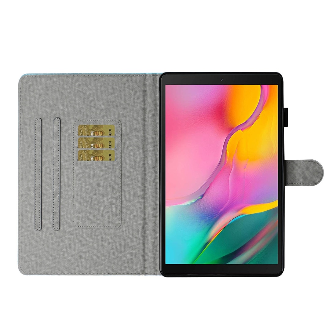 Husa tableta compatibila cu Samsung Galaxy Tab A 10.1, 2019 T515 / T510, piele PU cu desen colorat si suport pentru carduri, albastru cu fluture