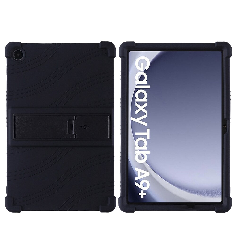 Husa tableta compatibila cu Samsung Galaxy Tab A9, silicon rezistent la socuri, cu suport, negru