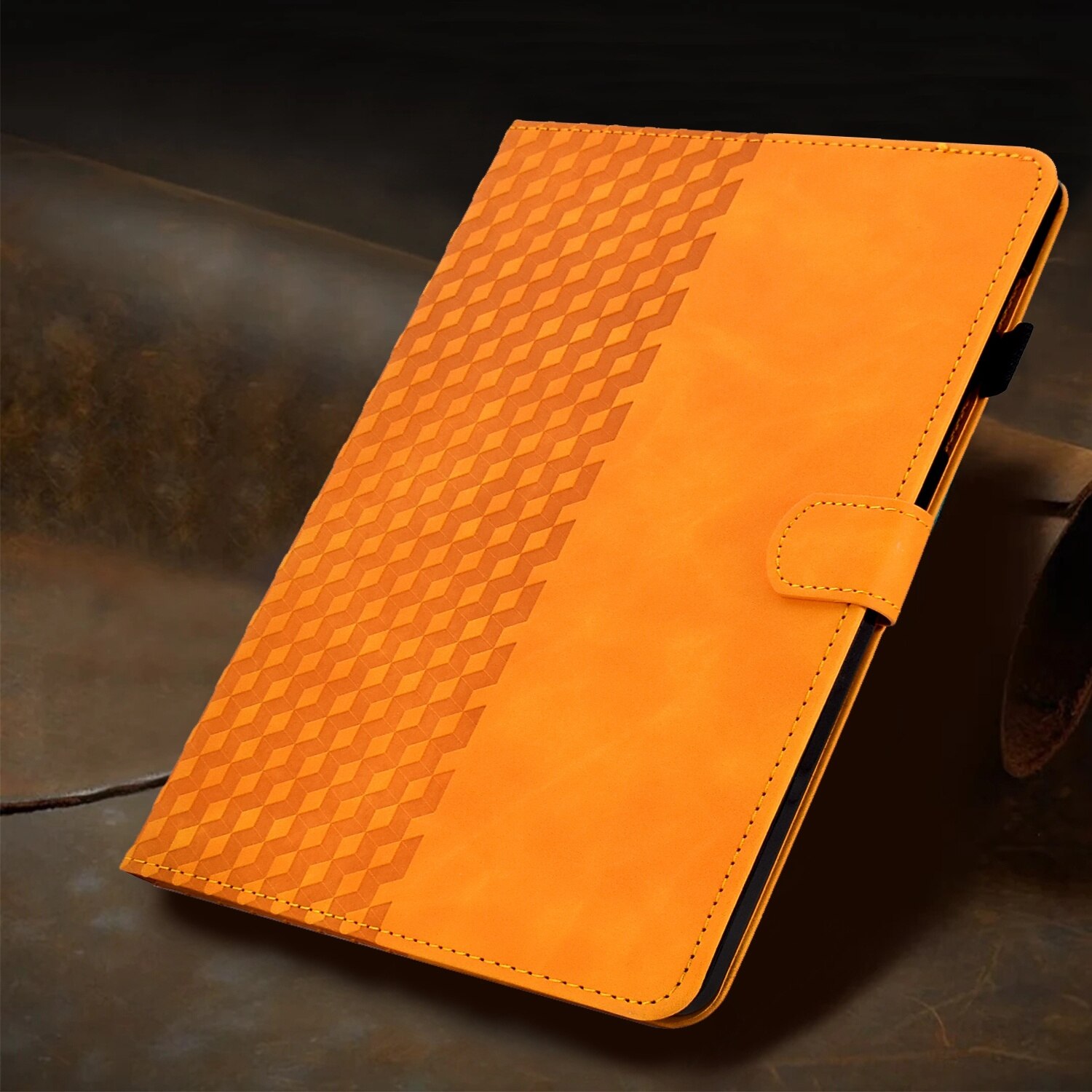 Husa tableta pentru Amazon Kindle PaperWhite 12th Gen 2024, piele gravata cu romburi, tip carte cu inchidere inteligenta, acces complet la porturi, kaki