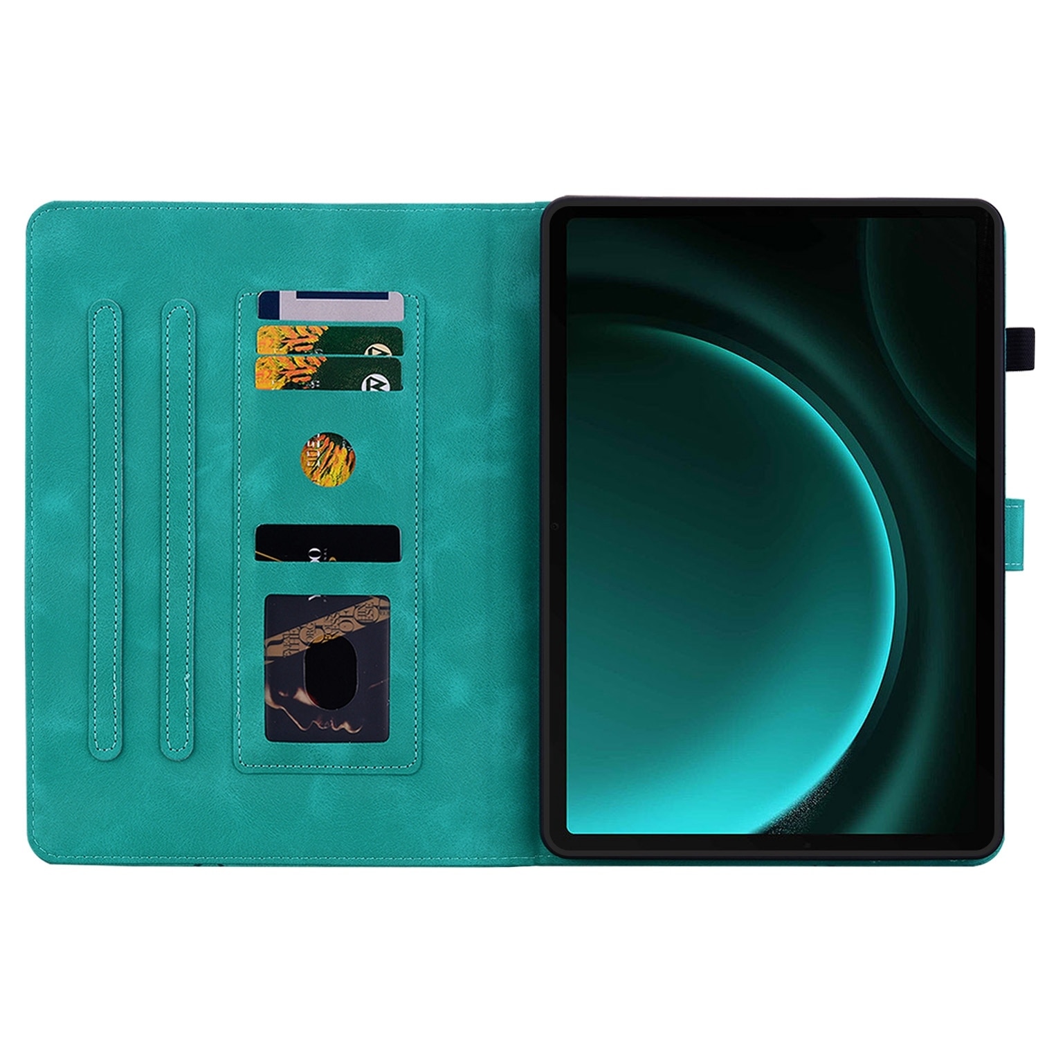 Husa tableta compatibila cu Samsung Galaxy Tab S9 / S9 FE, piele gravata cu linii de crini, verde