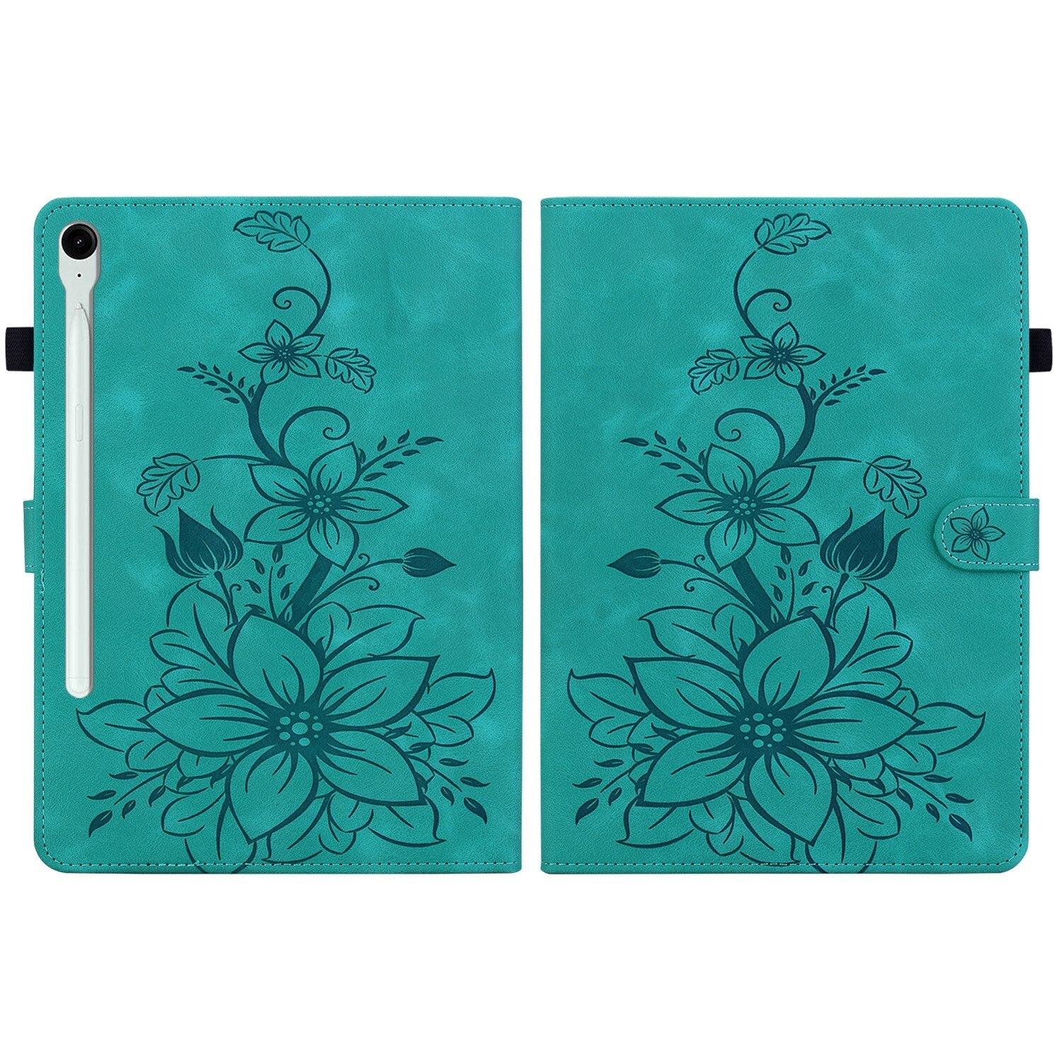 Husa tableta compatibila cu Samsung Galaxy Tab S9 / S9 FE, piele gravata cu linii de crini, verde