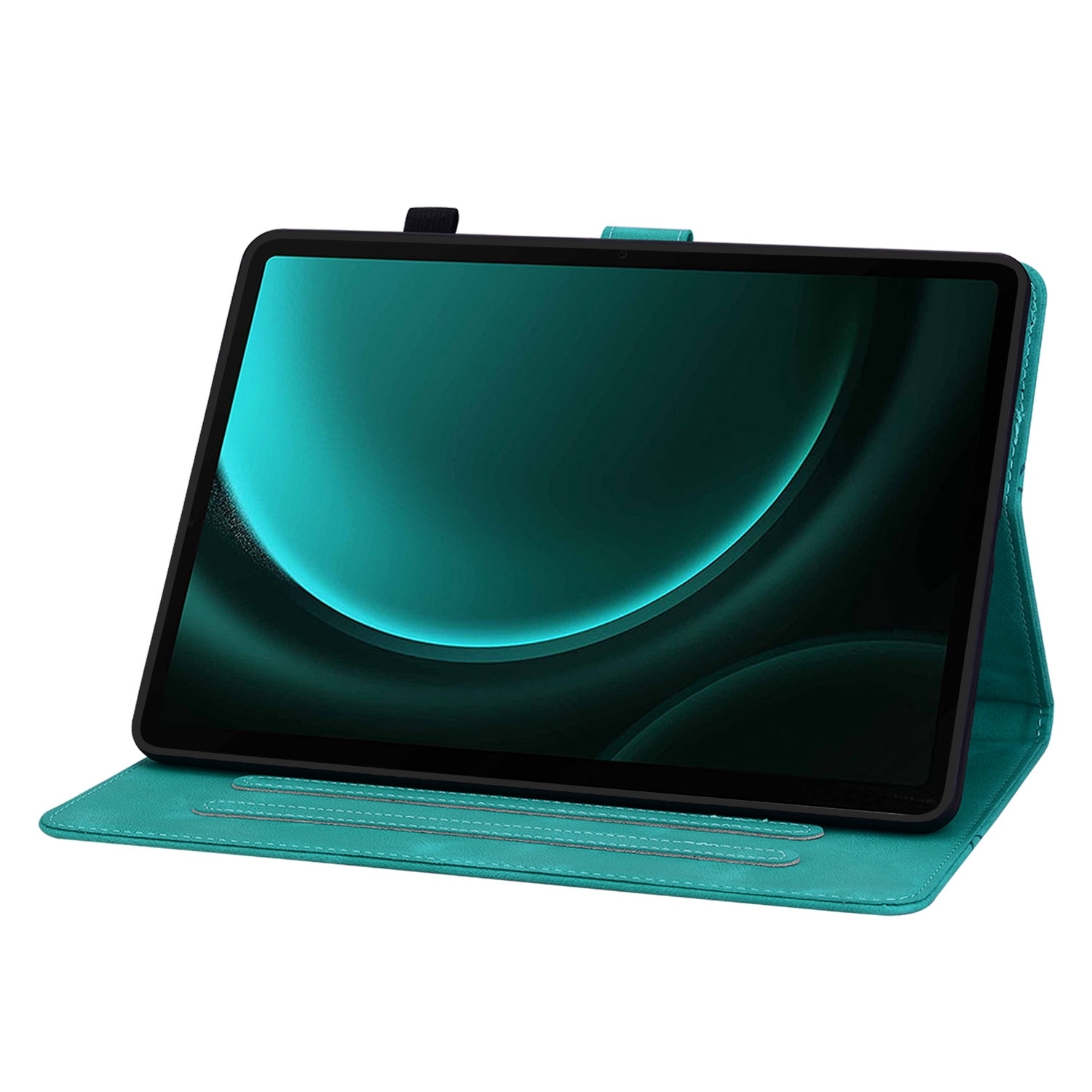 Husa tableta compatibila cu Samsung Galaxy Tab S9 / S9 FE, piele gravata cu linii de crini, verde