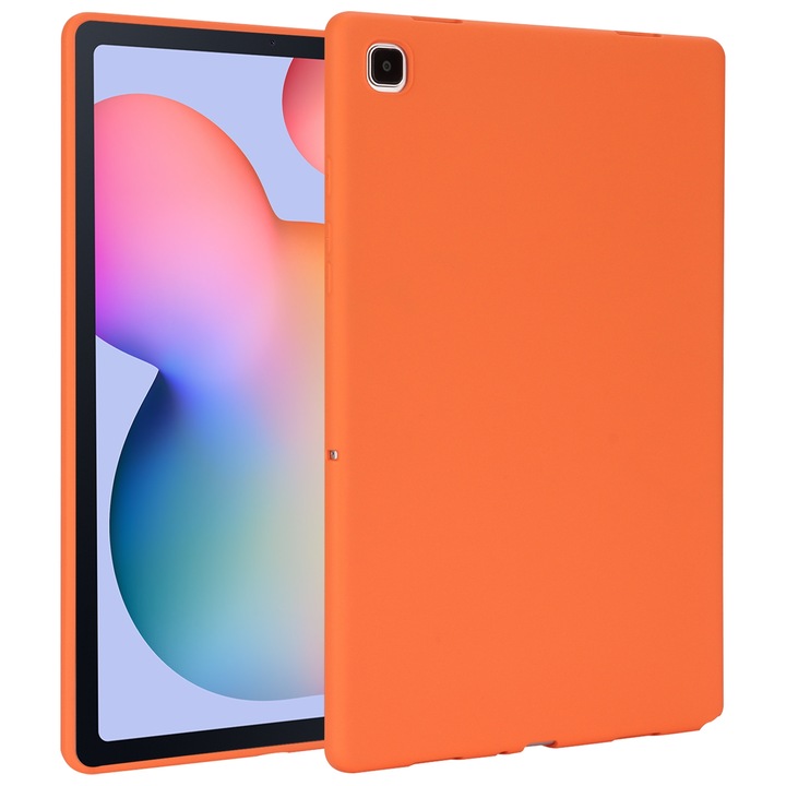 Husa tableta compatibila cu Samsung Galaxy Tab S6 Lite P610, material TPU prietenos cu pielea, design cu efect de pulverizare de ulei, culoare portocalie