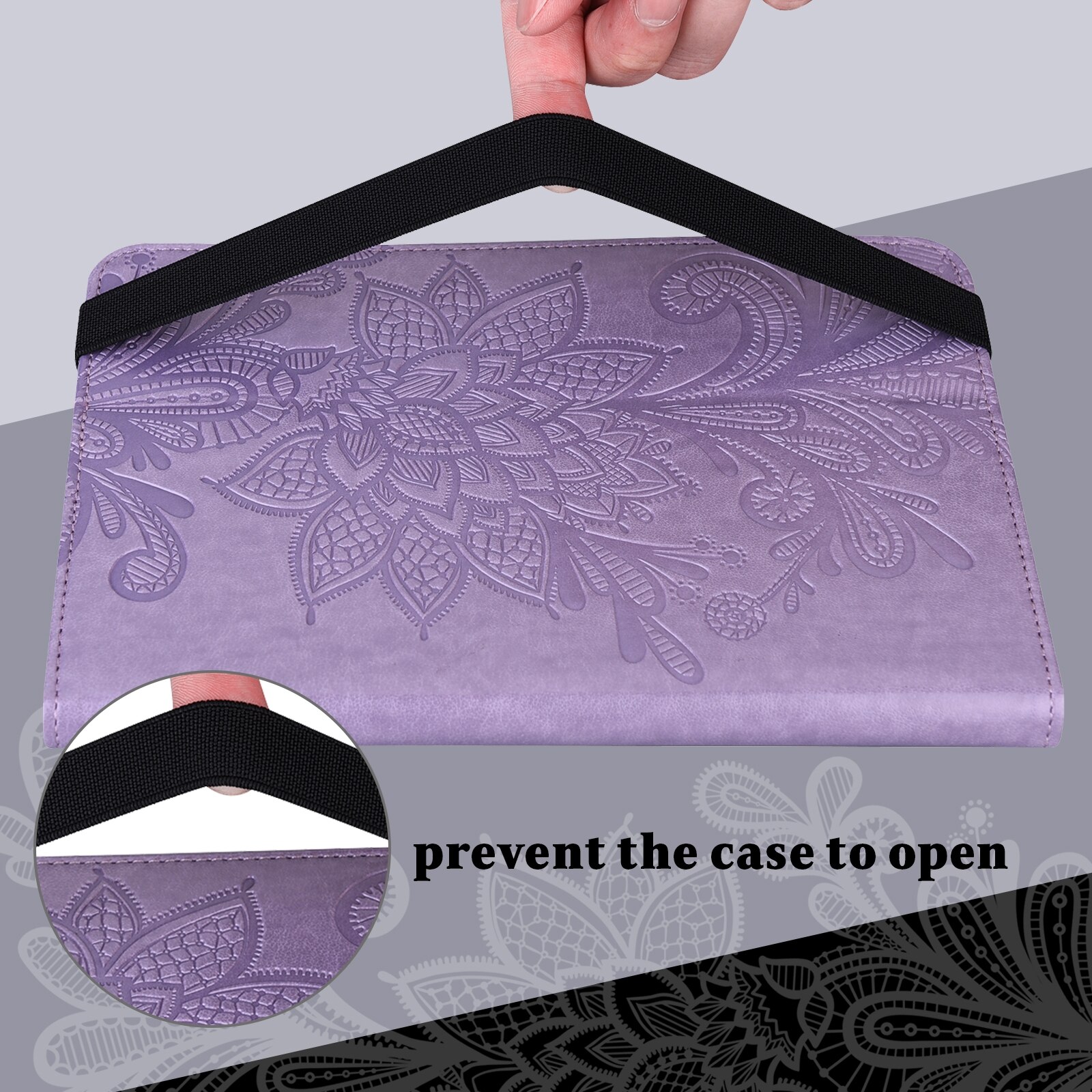 Husa tableta pentru Lenovo Tab M9, piele cu model floral embosat, tip carte cu suport, inchidere magnetica, violet