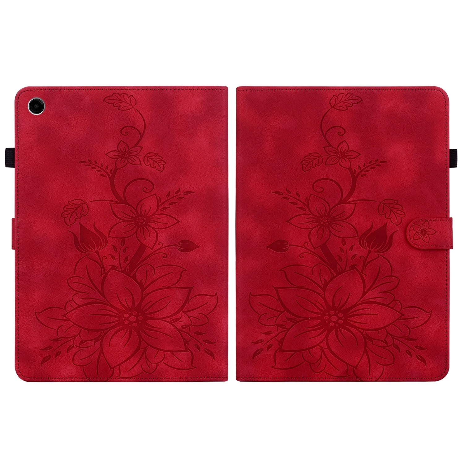 Husa tableta compatibila cu Samsung Galaxy Tab A9+, din piele cu model floral gravat, rosu