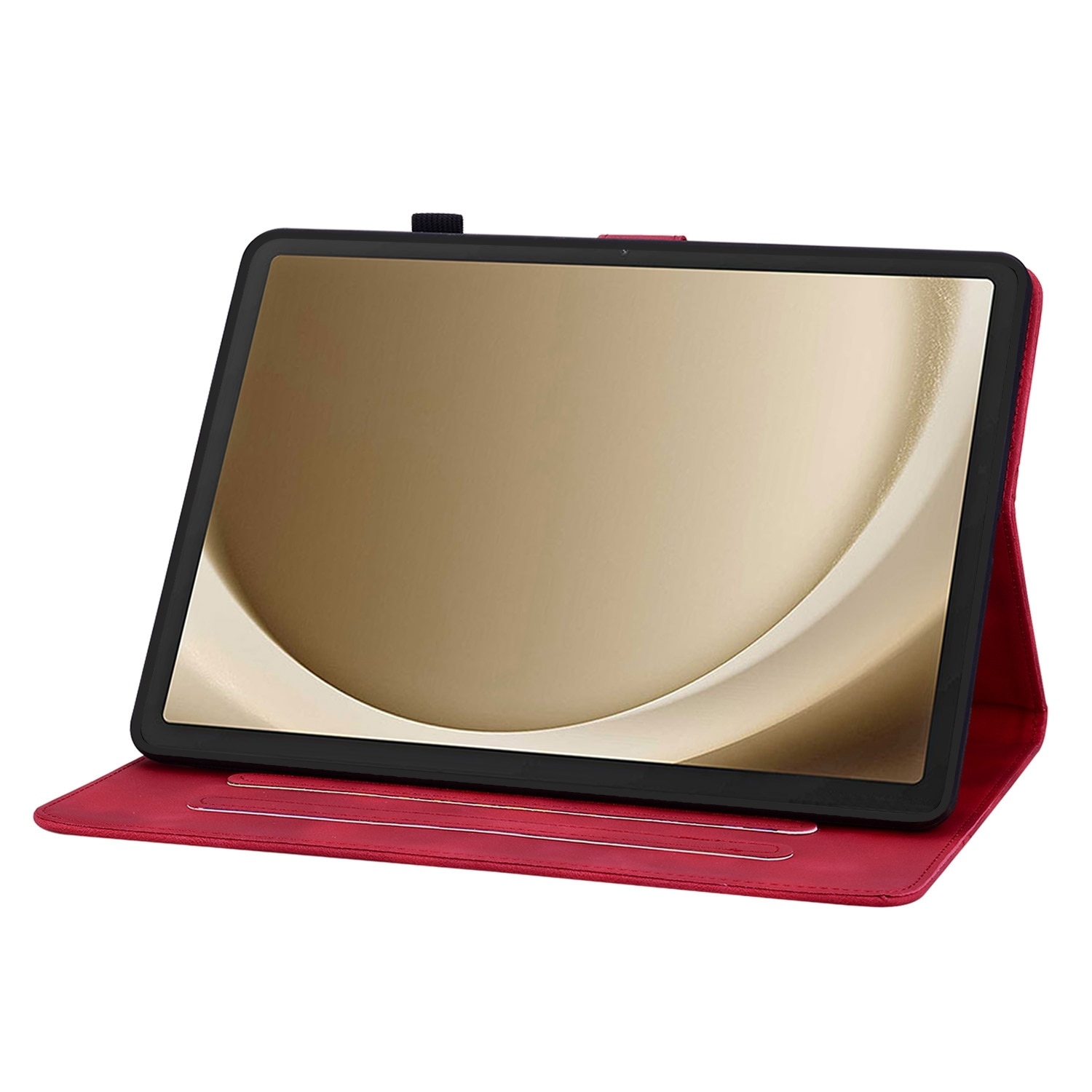 Husa tableta compatibila cu Samsung Galaxy Tab A9+, din piele cu model floral gravat, rosu
