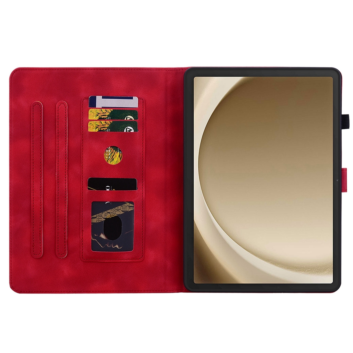 Husa tableta compatibila cu Samsung Galaxy Tab A9+, din piele cu model floral gravat, rosu