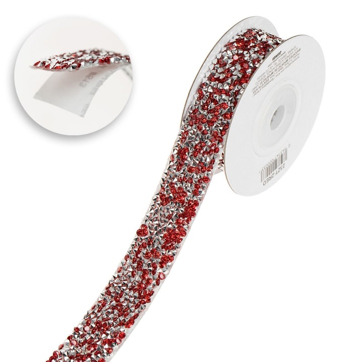 Banda Adeziva cu Strass Rosu & Argintiu 1m x 2cm