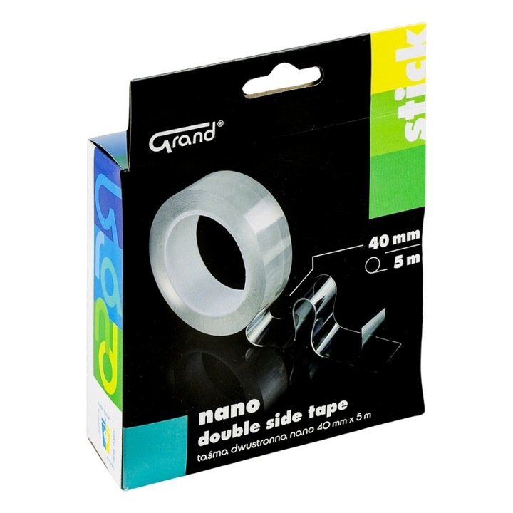 Banda dublu adeziva siliconica nano Grand 130-1957, 40mm x 5m, transparent, blister