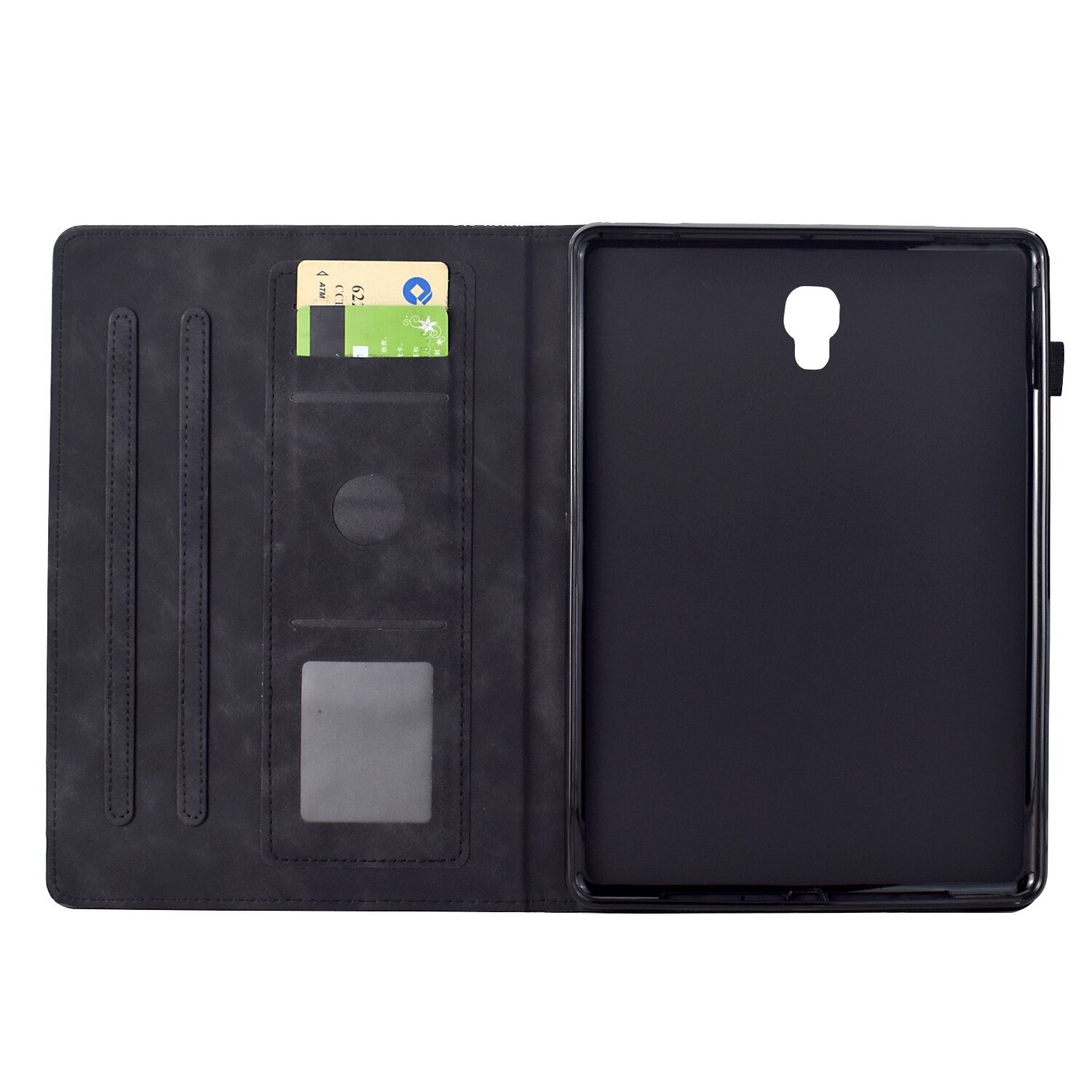 Husa tableta compatibila cu Samsung Galaxy Tab A 10.5 T590, piele gravata cu motive de pisici, inteligenta, neagra