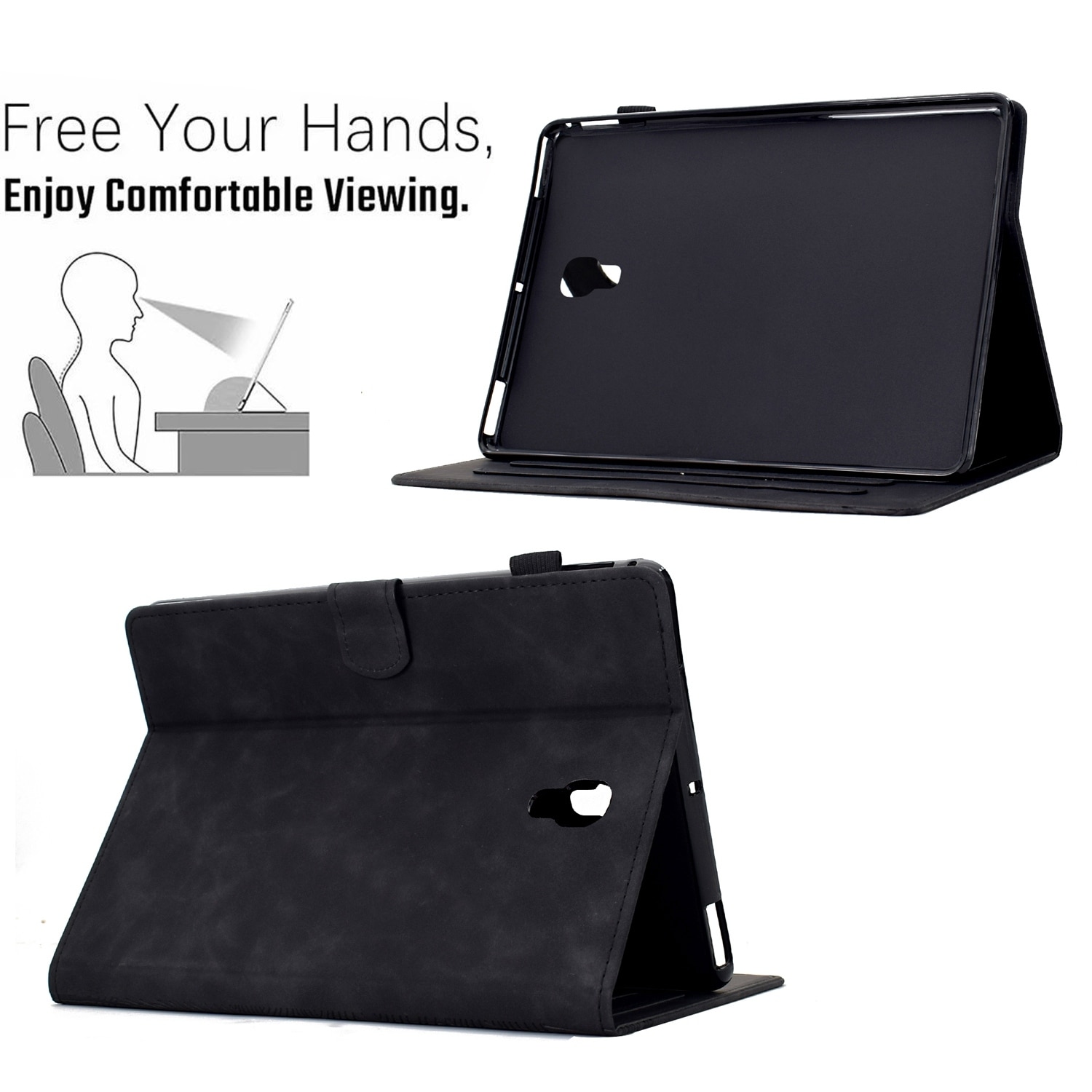 Husa tableta compatibila cu Samsung Galaxy Tab A 10.5 T590, piele gravata cu motive de pisici, inteligenta, neagra