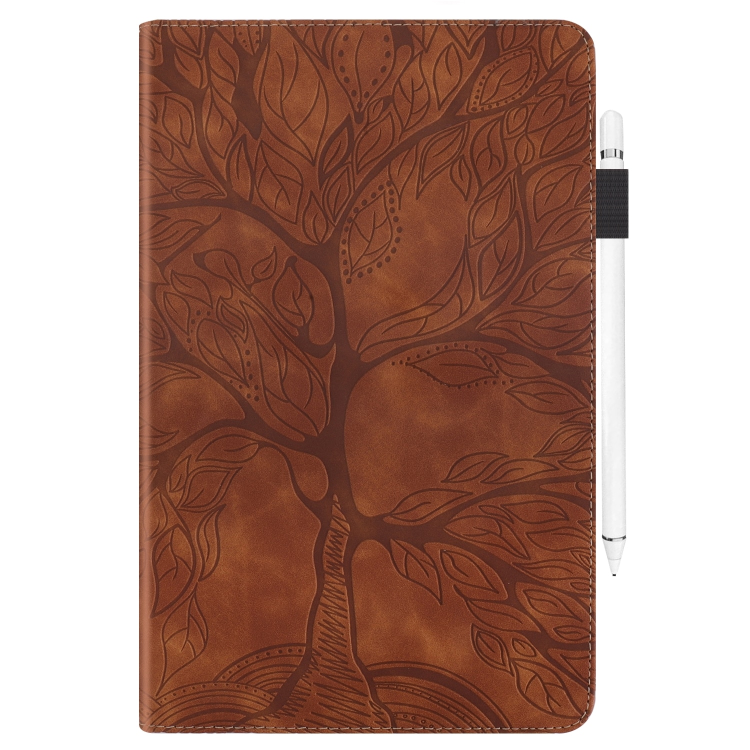 Husa tableta compatibila cu Samsung Galaxy Tab S5e 10.5 T720, din piele cu design copac viu, cu suport si sloturi pentru carduri si stilou, Maro