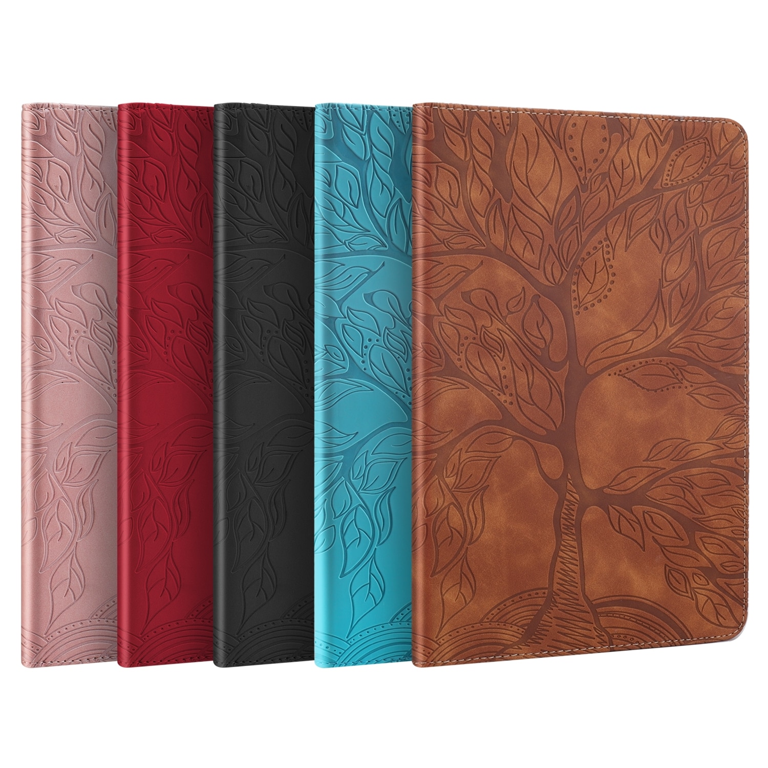 Husa tableta compatibila cu Samsung Galaxy Tab S5e 10.5 T720, din piele cu design copac viu, cu suport si sloturi pentru carduri si stilou, Maro