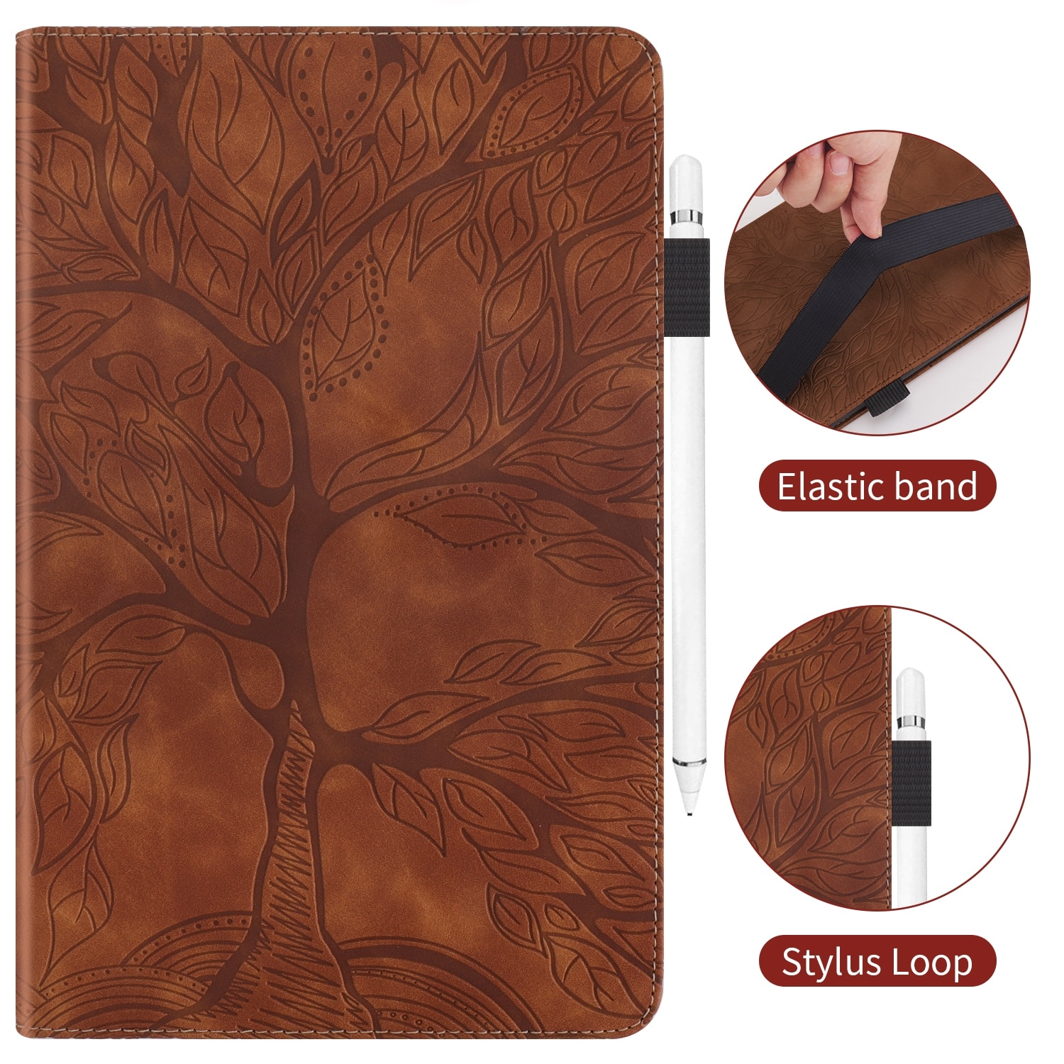 Husa tableta compatibila cu Samsung Galaxy Tab S5e 10.5 T720, din piele cu design copac viu, cu suport si sloturi pentru carduri si stilou, Maro