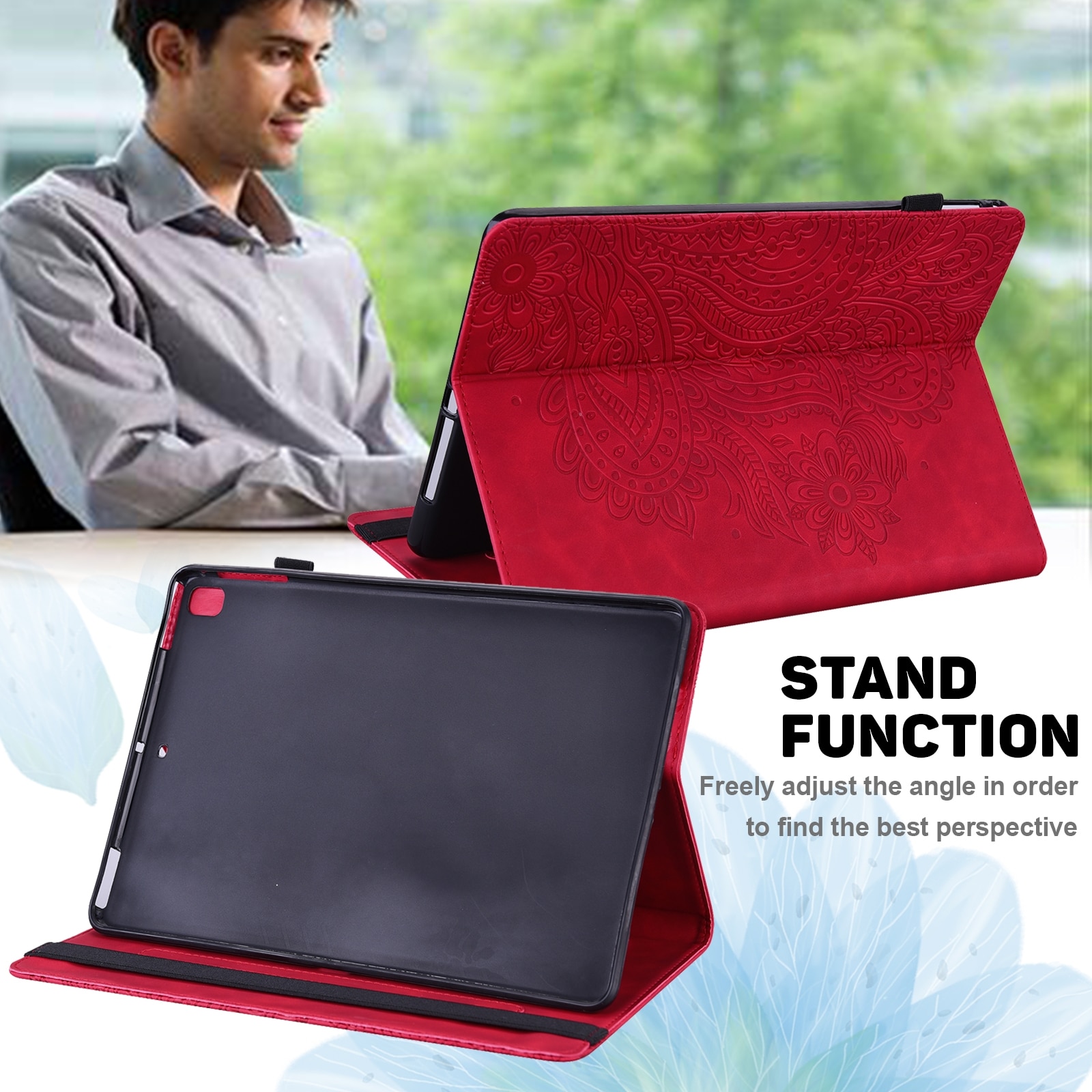 Husa tableta pentru Lenovo Tab K10 10.3 inch TB-X6C6F / TB-X6C6X & M10 Plus 10.3 inch TB-X606 / TB-X606F, cu textura de paun, TPU + piele PU, Rosu