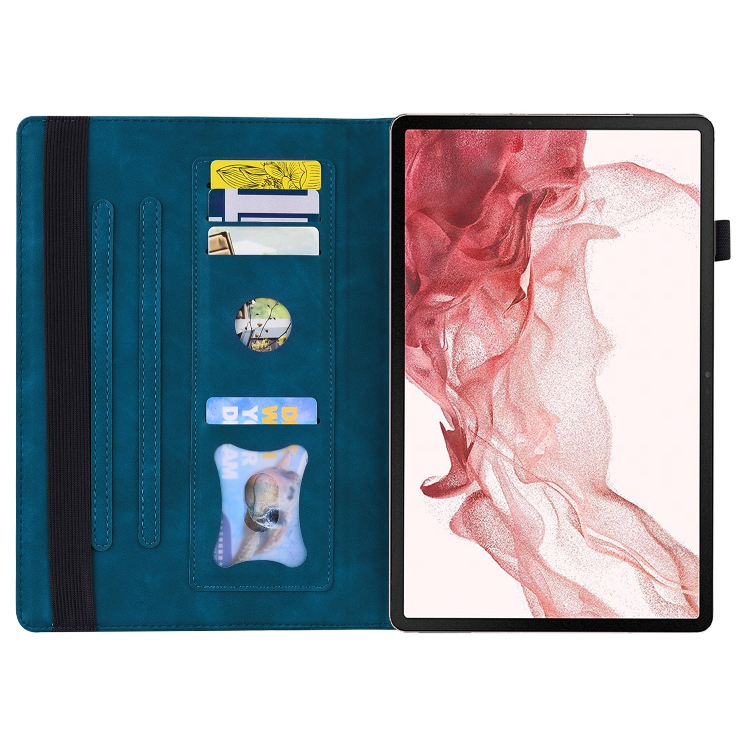 Husa tableta compatibila cu Samsung Galaxy Tab S9, piele inteligenta, rezistenta la socuri, albastru