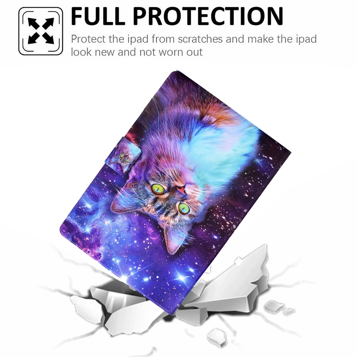 Husa tableta pentru Huawei MediaPad T5, piele TPU presata electric, tip carte, cu design de stea pisica, acces complet la porturi, albastru