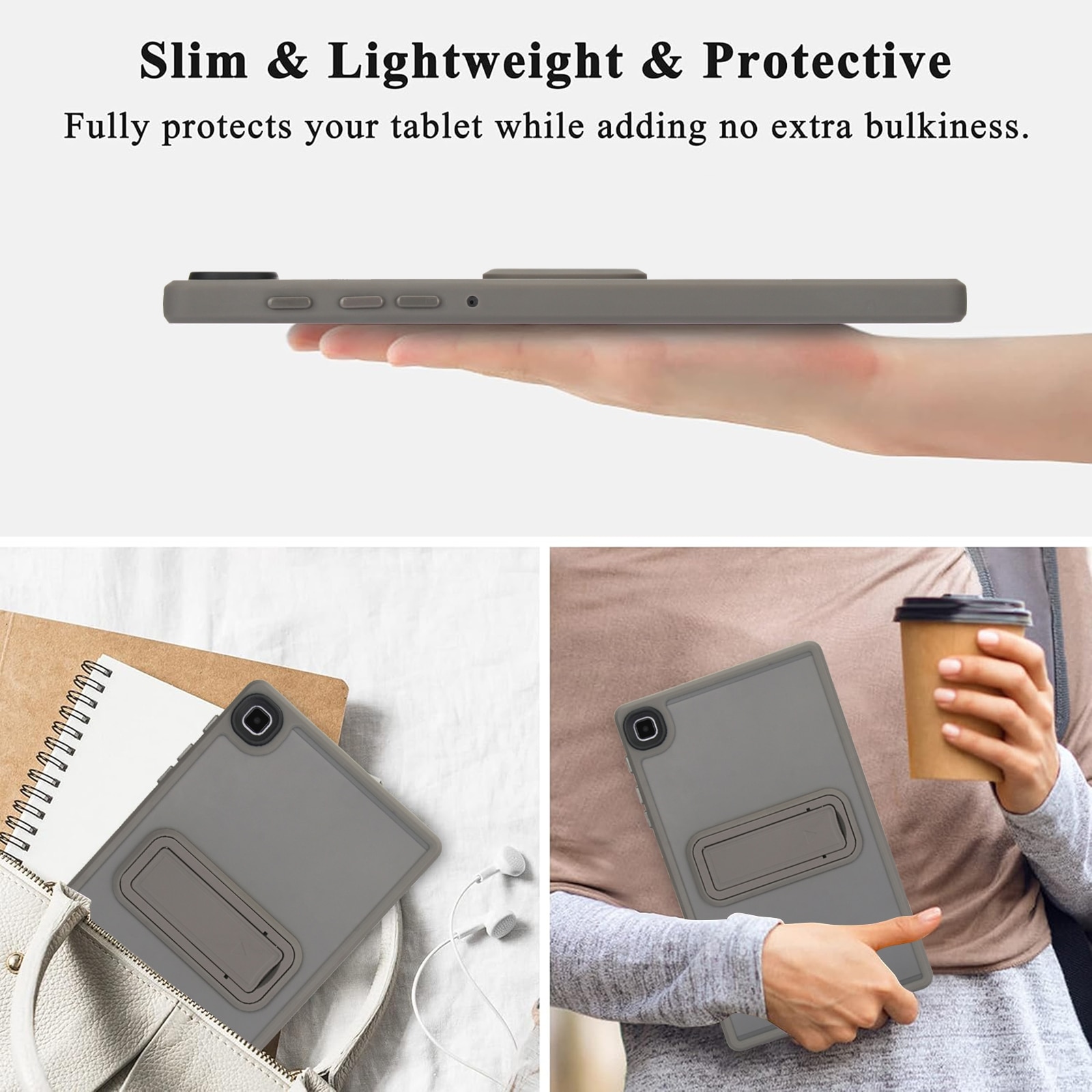 Husa tableta compatibila cu Samsung Galaxy Tab A9+, material hibrid din piele si TPU, cu suport, gri