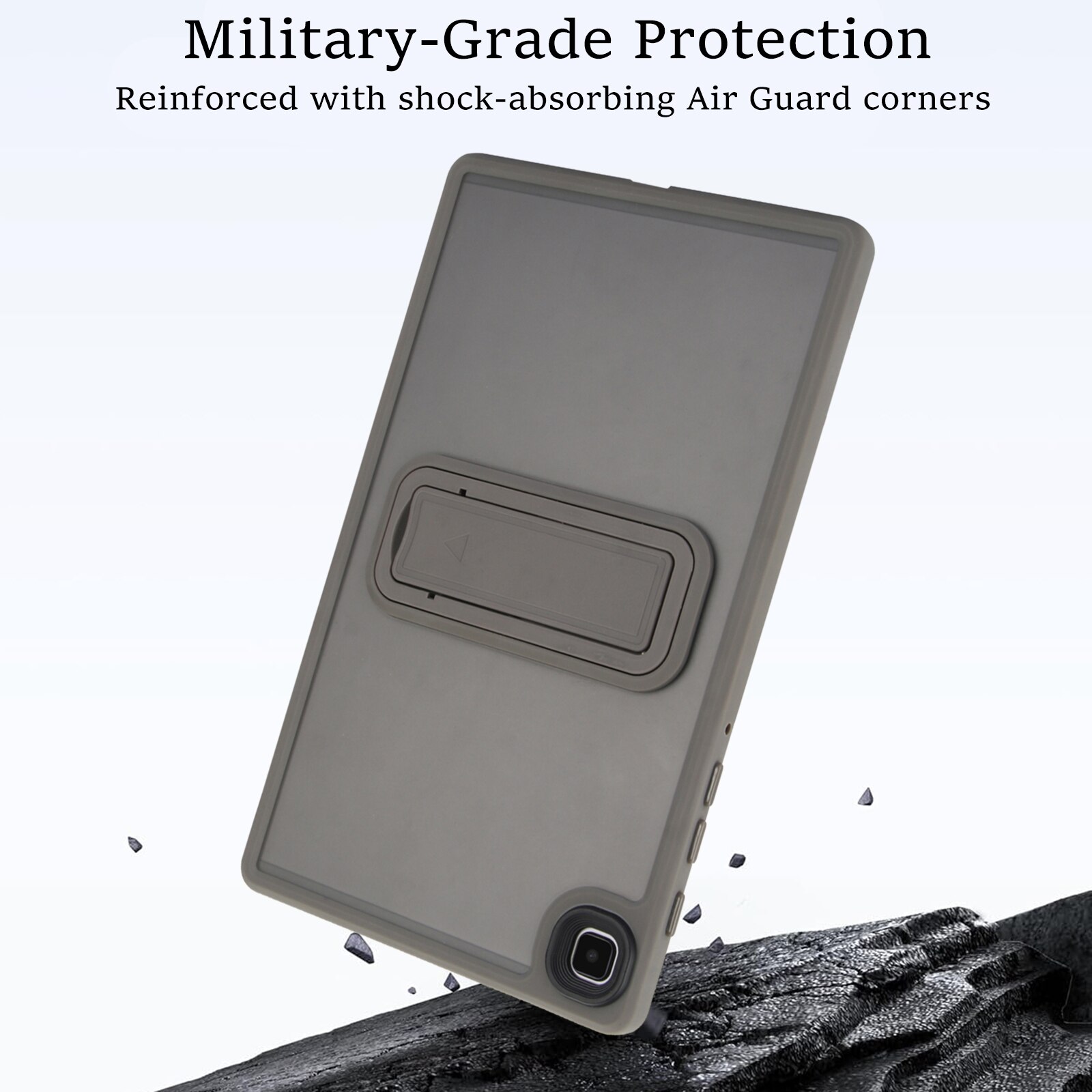 Husa tableta compatibila cu Samsung Galaxy Tab A9+, material hibrid din piele si TPU, cu suport, gri