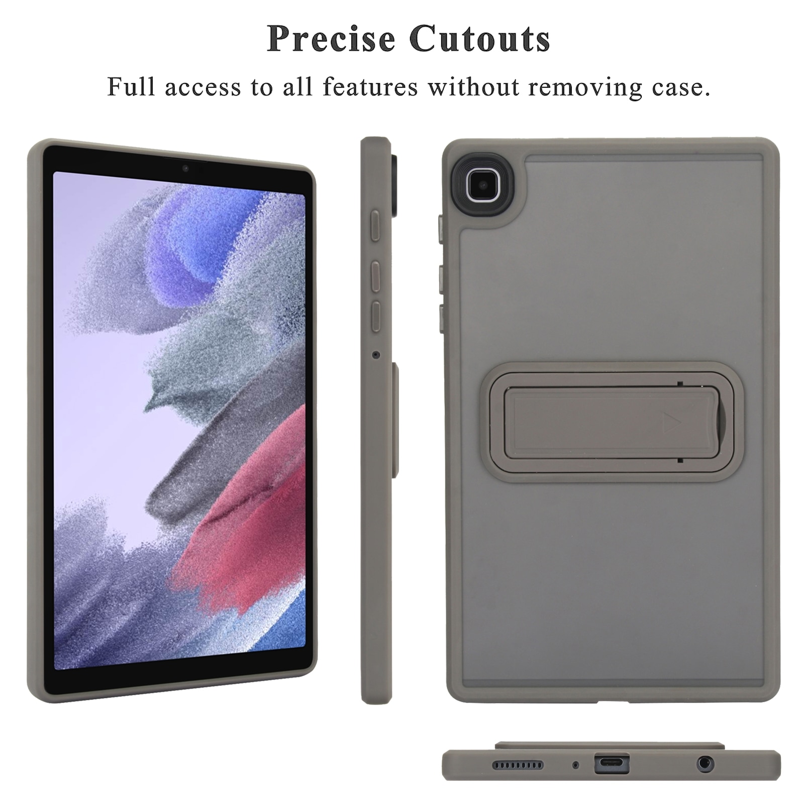 Husa tableta compatibila cu Samsung Galaxy Tab A9+, material hibrid din piele si TPU, cu suport, gri