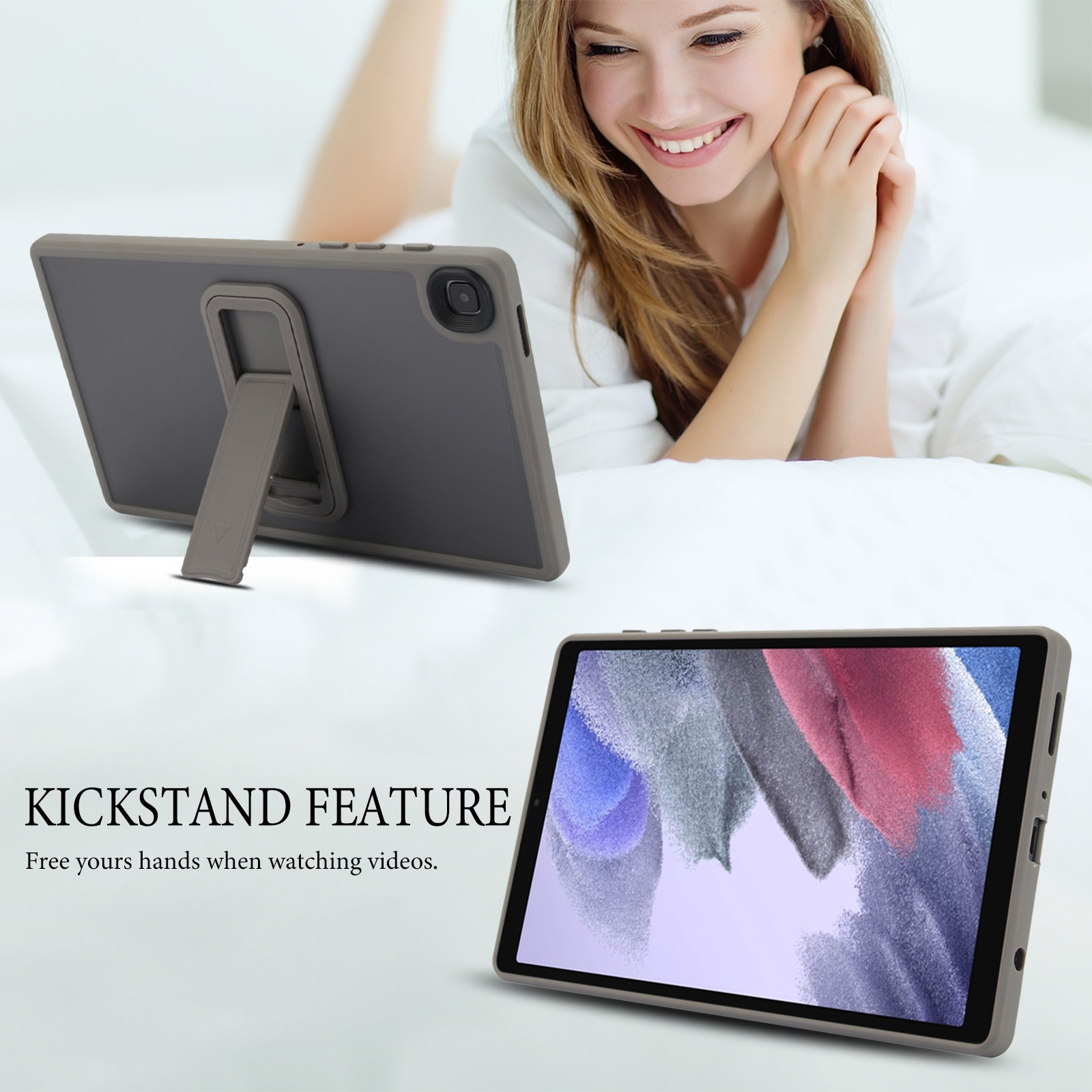 Husa tableta compatibila cu Samsung Galaxy Tab A9+, material hibrid din piele si TPU, cu suport, gri