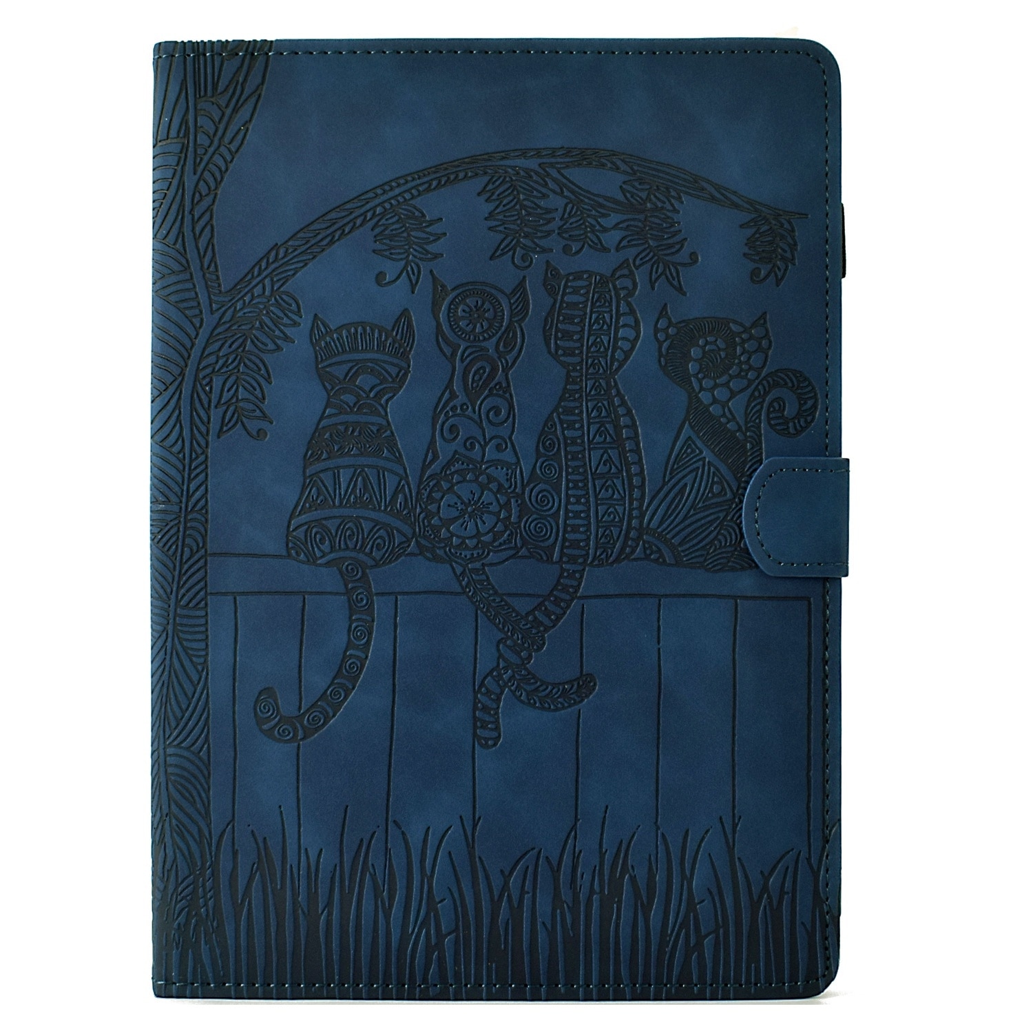 Husa tableta pentru Amazon Kindle Paperwhite 12th Gen 2024, piele gravata cu motive de pisici, tip carte inteligenta, inchidere magnetica, albastru inchis