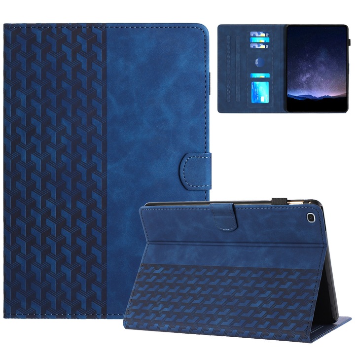 Husa tableta compatibila cu Samsung Galaxy Tab A7 10.4 T500, piele gravata cu blocuri de constructie, smart case, albastru