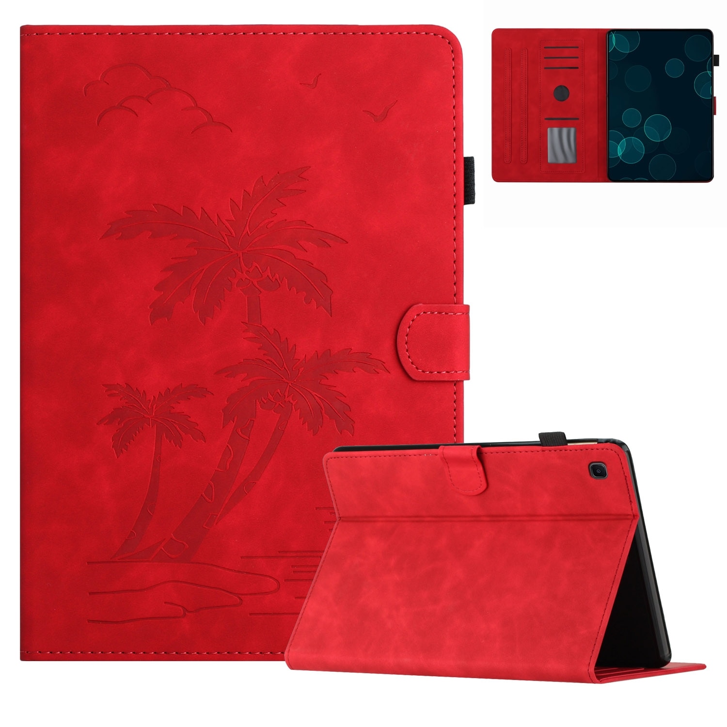 Husa tableta compatibila cu Samsung Galaxy Tab S5e T720/T725, piele inteligenta cu palmier embosat, rosu