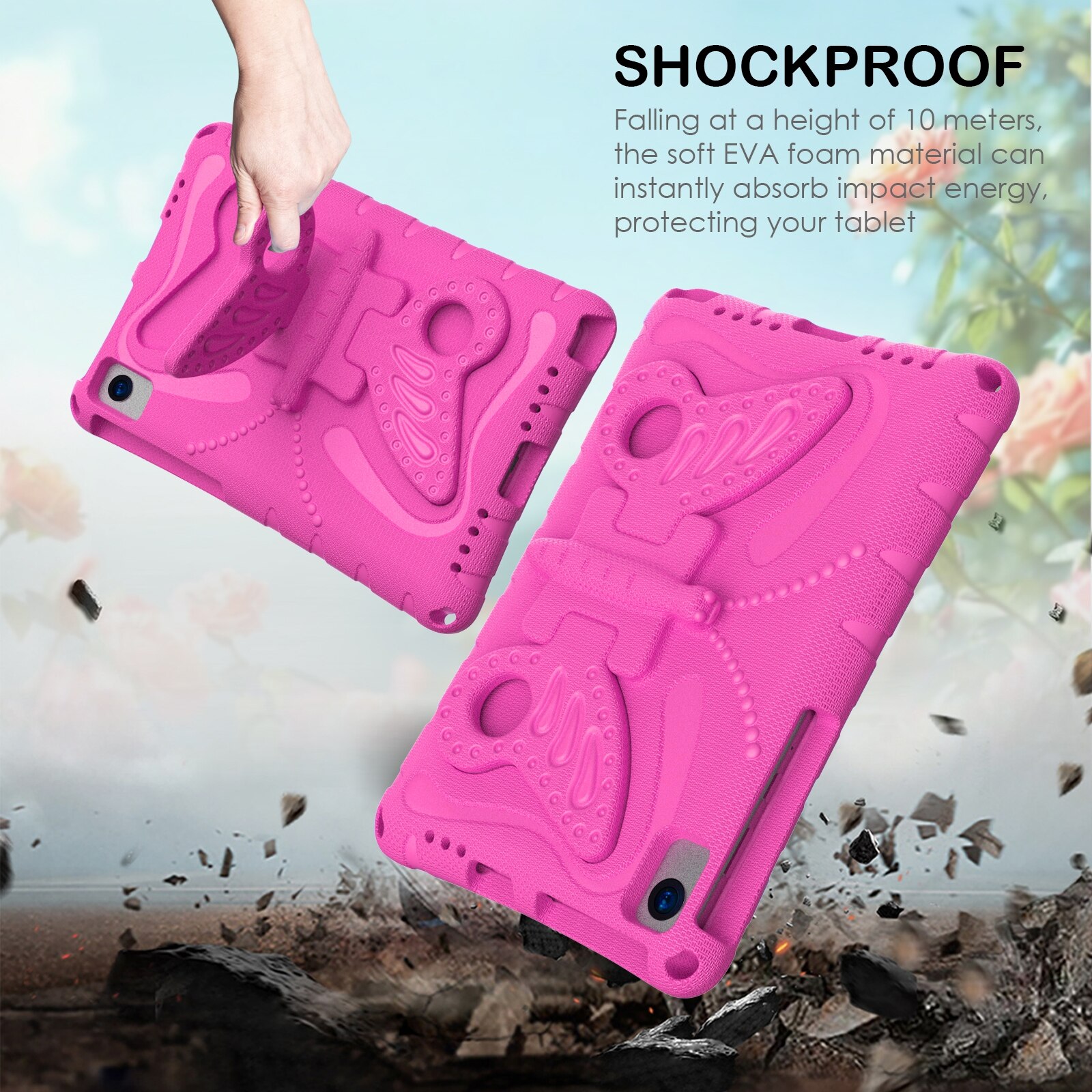 Husa tableta compatibila cu Samsung Galaxy Tab S6 10.5 T860, EVA shockproof, cu suport fluture, roz