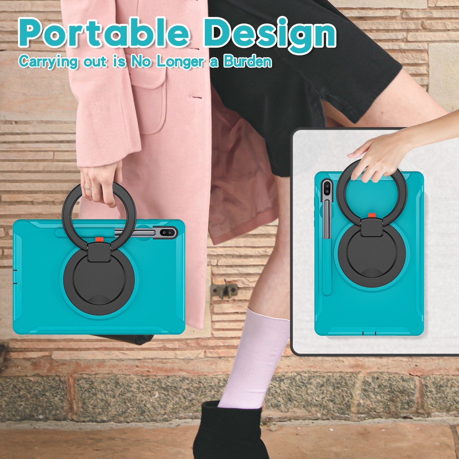 Husa tableta compatibila cu Samsung Galaxy Tab S6 T860, rezistenta la socuri TPU + PC, cu suport pliabil cu rotatie 360°, maner si loc pentru stilou, albastru