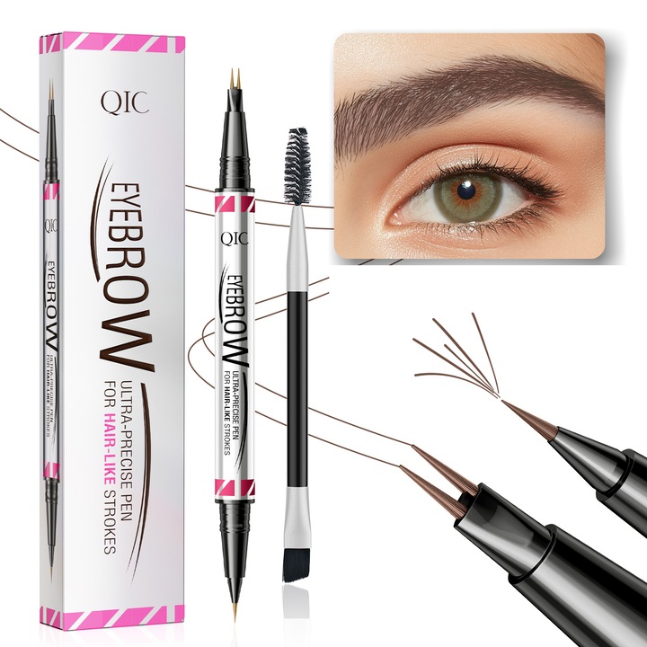 Creion sprancene 2-in-1 COCICA, varf micro-fork si perie, rezistent la apa, culoare maro