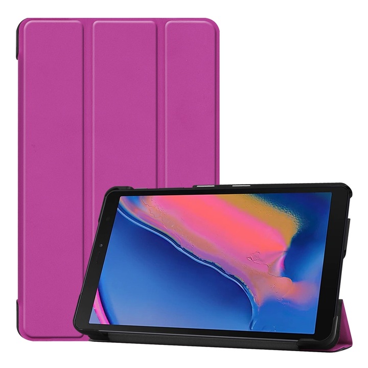 Husa tableta compatibila cu Samsung Galaxy Tab A 8.0, 2019, textura de catifea, folio cu suport in trei plieri, mov