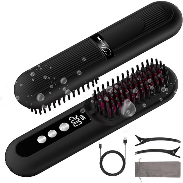 Perie de indreptat parul, wireless CARER SPARK 10000 mAh, incalzire rapida in 30 secunde