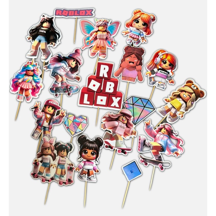 Set decoratiuni tort personaje Roblox fetite 2-10cm