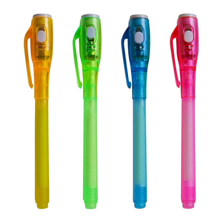 Pix cu cerneala invizibila YANYXR BCS2911001 cu lumina UV LED, cerneala 8 ml, multicolor, set 4 buc., 13.5 x 1.3 cm