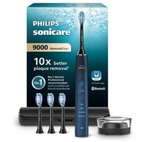 Periuta electrica sonica PHILIPS Sonicare DiamondClean Seria 9000 HX9911/89, 4 moduri de periere, 3 intensitati, senzor de presiune, senzor BrushSync, conectivitate cu aplicatia Sonicare, 1 toc de transport, 4 capete C3, suport de incarcare, Acvamarin