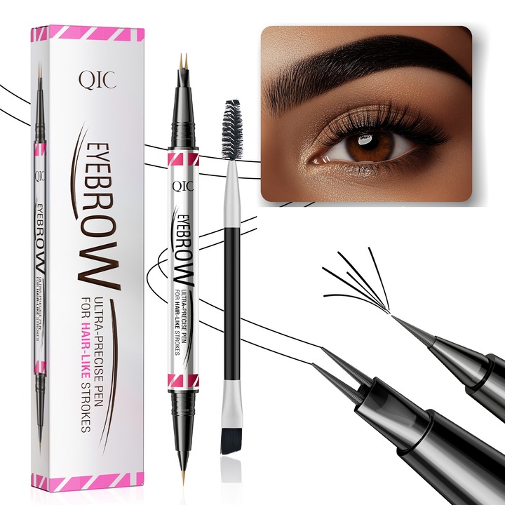 Creion sprancene 2-in-1 COCICA, varf micro-fork si perie, rezistent la apa, negru