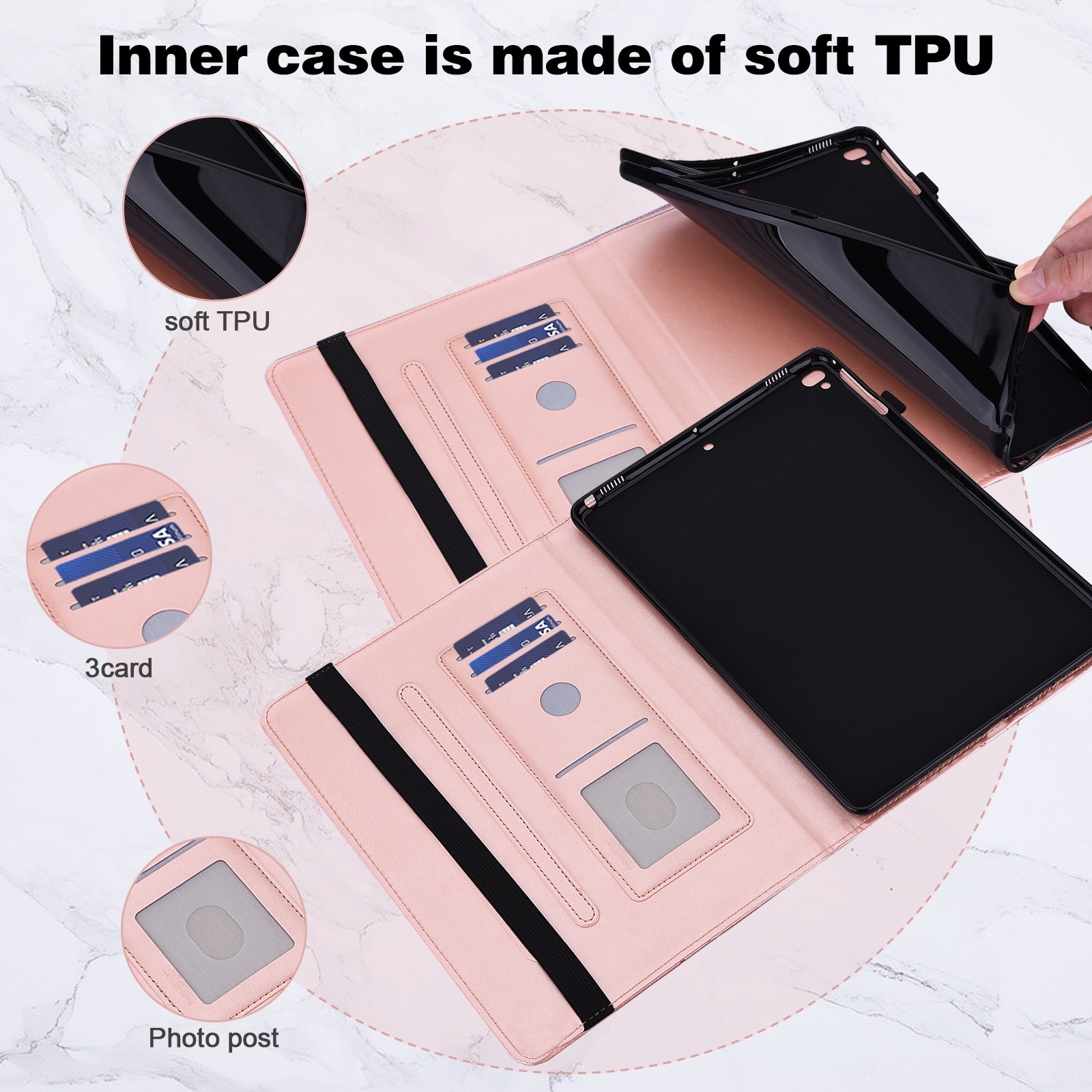 Husa tableta pentru Huawei MediaPad T3 10 9.6 inch, piele PU, design cu fluturi gravati, tip carte cu suport, inchidere magnetica, roz