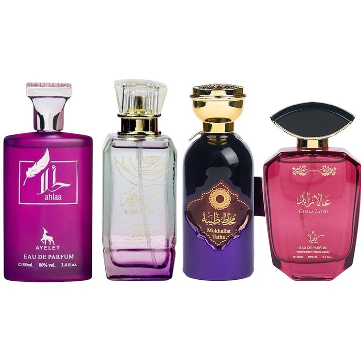 Szett, Eau de Parfum, Ahlaa / Miss Rose / Mukhallat Taiba / Ghala Zayed, női, 4x100 ml