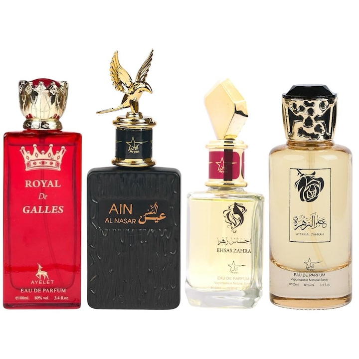 Set, Apa de Parfum, Royal De Galles/ Ain Al Nassar/ Ehsas Zahra/ Attar Al Zahrah, Barbati 2x100 Ml/Femei 2x100 Ml