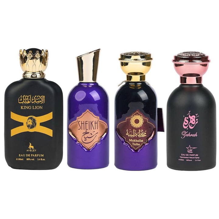 Set, Apa de Parfum, King Lion/ Sheikh/ Mukhallat Taiba/ Zahrah, Barbati 2x100 Ml/Femei 2x100 Ml