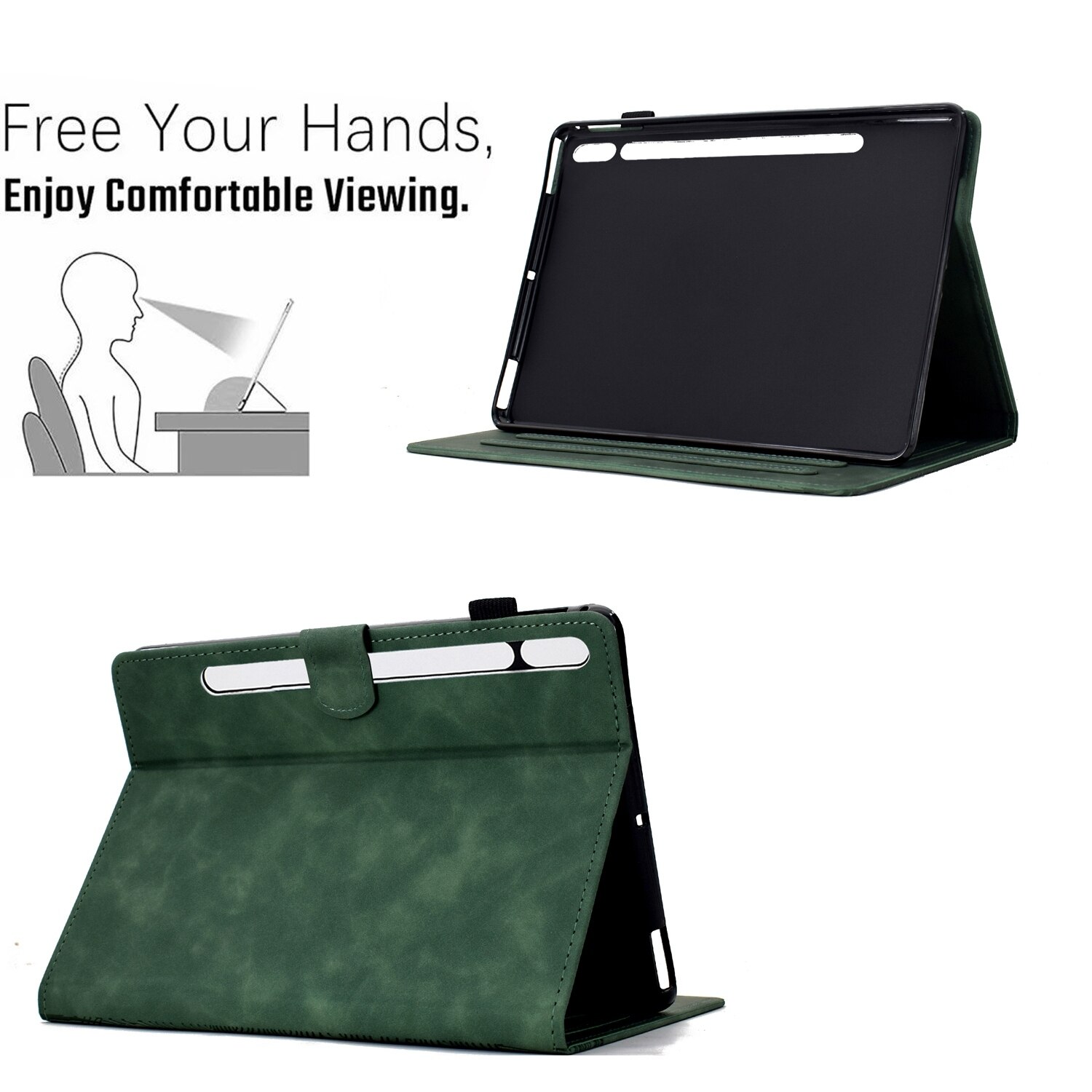 Husa tableta compatibila cu Samsung Galaxy Tab S9 / S9 FE, piele gravata cu motive de pisici, verde