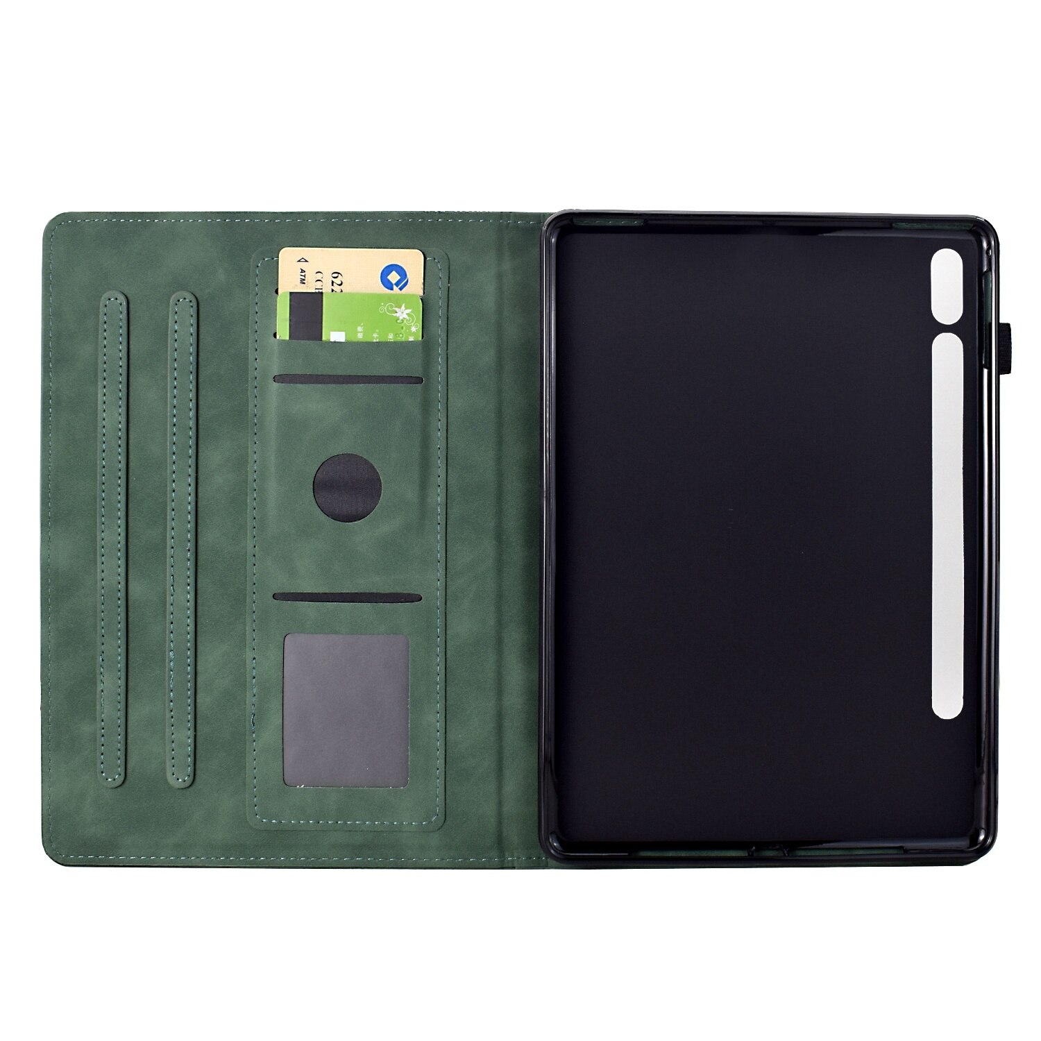 Husa tableta compatibila cu Samsung Galaxy Tab S9 / S9 FE, piele gravata cu motive de pisici, verde