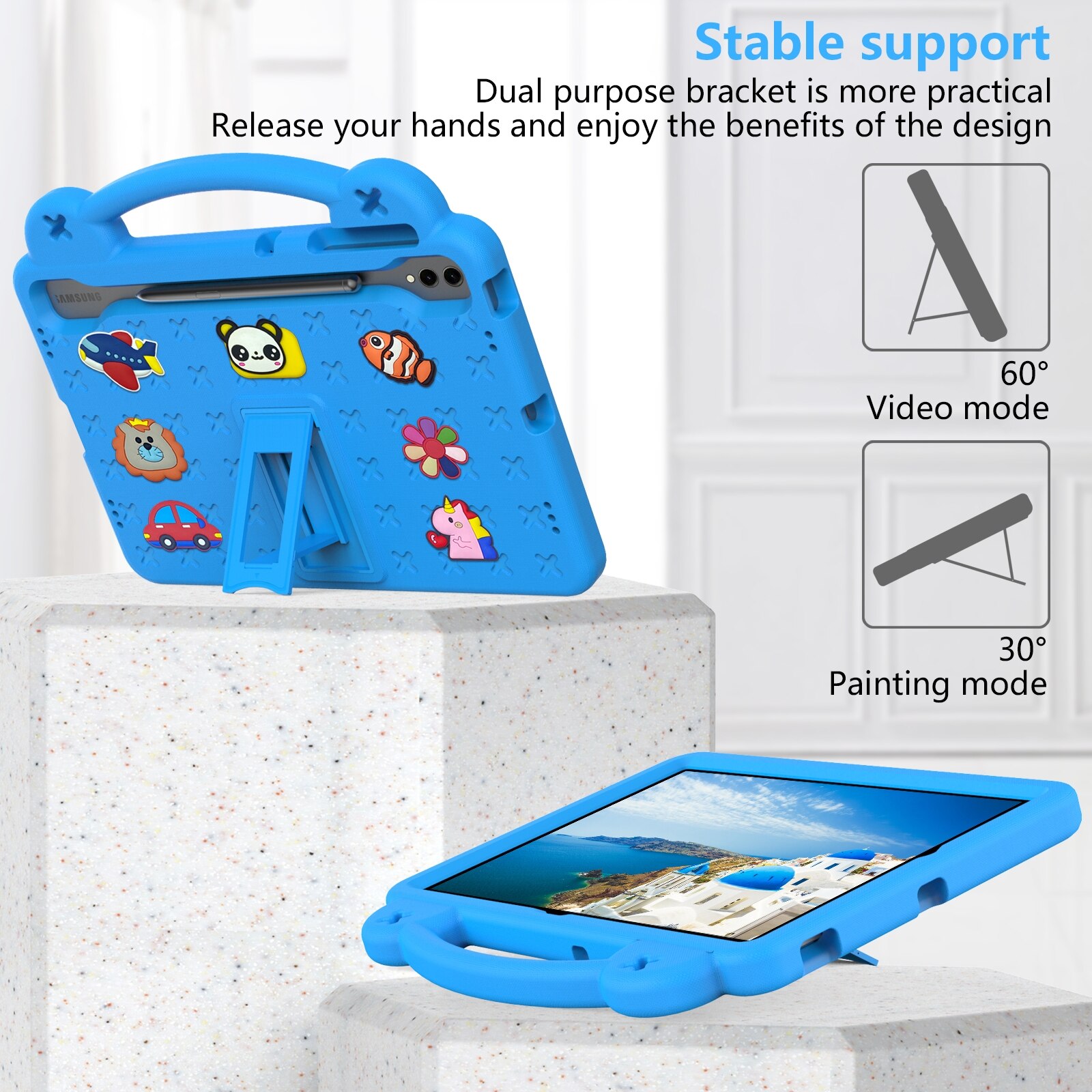 Husa tableta compatibila cu Samsung Galaxy Tab S10+12.4 X820, maner, suport kickstand, EVA rezistent la socuri, albastru cer inchis